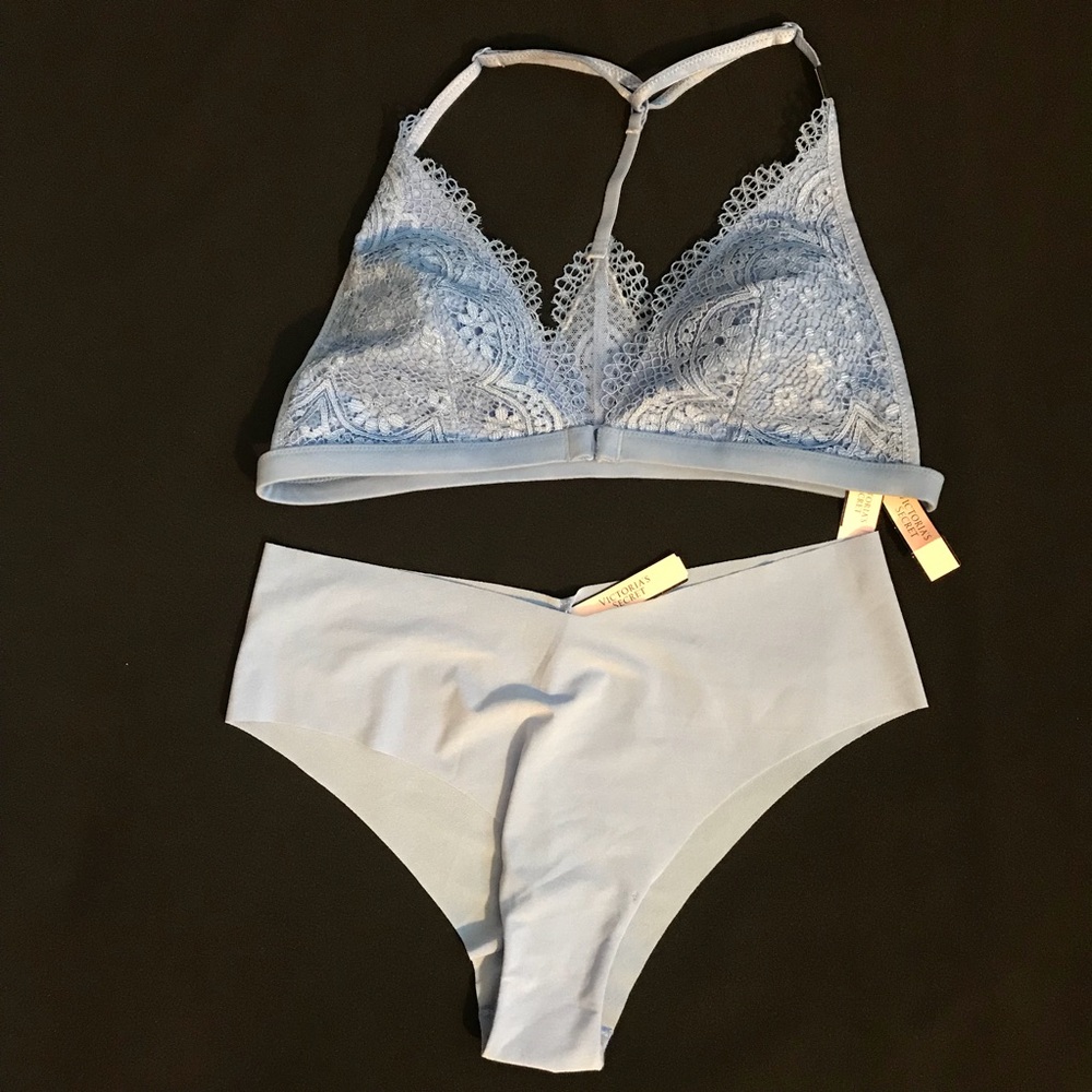 Victoria’s Secret blue bralette & seamless panty